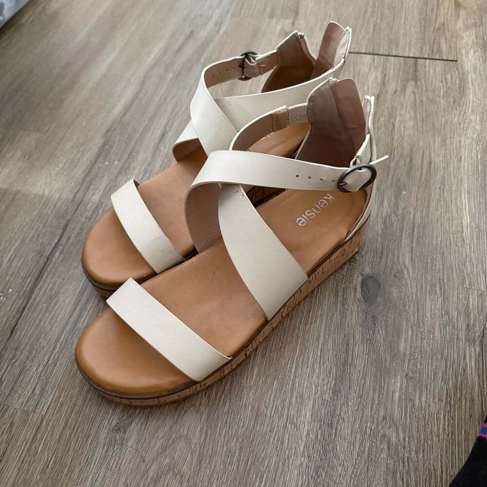 Kensie Women's Strappy Cork Wedge Sandals Zipper